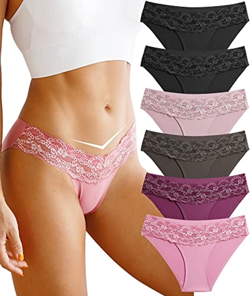 Seamless Slips Damen Spitze Unterhosen Frauen Nahtlose Weiche Stretch Atmungsaktiver Hipster No Show Unsichtbar Unterwäsche Mehrpack 6er Pack - A-6pack(schwarz*2 Dunkelbraun*1 Traubenviolett*1 Khaki*1 Bohnenpaste*1) - M