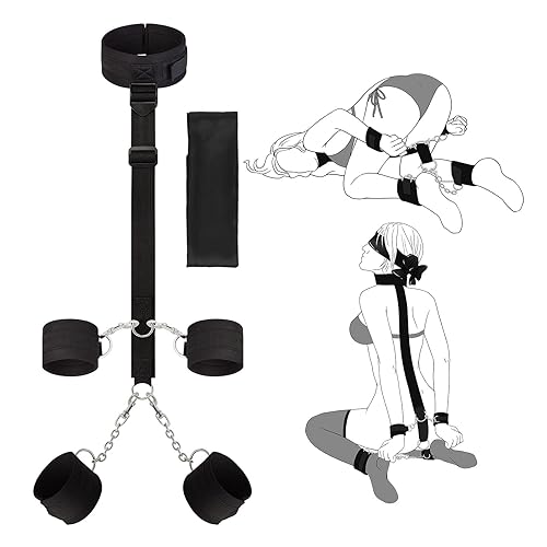 BDSM Adult Toys Bondage Kit - UTIMI Neck to Wrist Behind Back Collar Restraints with Handcuffs Ankle Cuffs Blindfold Restraint Bondaged Kit for Couples Sex Adjustable Set SM Play - Black