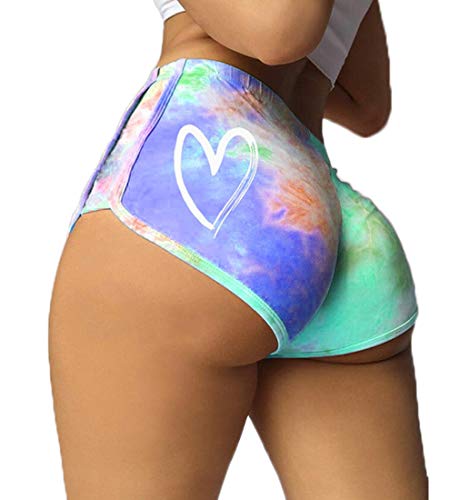 Summer Women's Workout Shorts Tie Dye Colorful Pattern Athletic Shorts Women Dolphin Shorts Yoga Pants - Medium - Purple