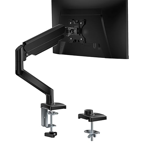 WALI Single Monitor Mount, Gas Spring Monitor Arm for 17-34 inch Screens, Adjustable Computer Monitor Stand up to 26.4lbs, with Clamp and Grommet Base, Mounting Holes 75 and 100mm (GSMP001N), Black