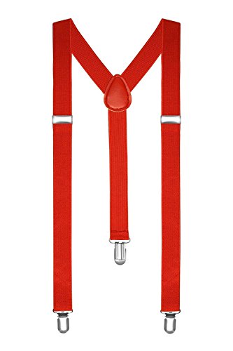 Boolavard Braces/Suspenders One Size Fully Adjustable Y Shaped with Strong Clips - Red