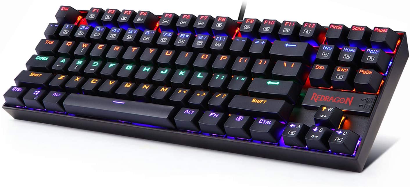 Redragon K552 Mechanical Gaming Keyboard 87 Key Rainbow LED Backlit Wired with Anti-Dust Proof Switches for Windows PC (Black Keyboard, Red Switches) - 87 Key Red Switch Black