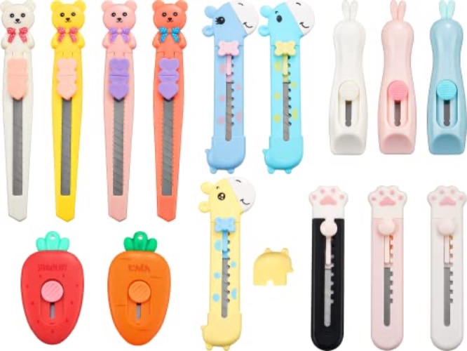 14 Pieces Kawaii Box Cutter Mini Retractable Utility Knife 