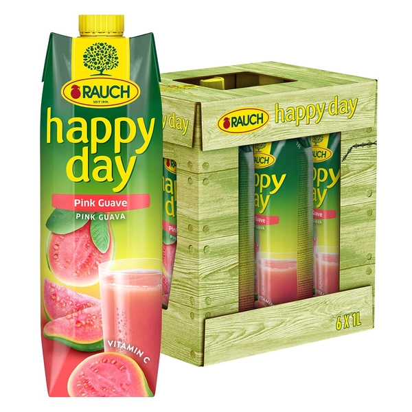 Rauch Happy Day Pink Guave | exotisch en verfrissend | tropisch-fruitige smaak | puur of als cocktail | 6 x 1 l Tetra Prisma