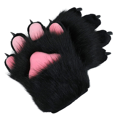 BNLIDES Cosplay Animal Cat Wolf Dog Fox Paws Claws Gloves Fursuit Paws Accessories for Adults - Black