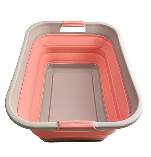 SAMMART 41L Collapsible Plastic Laundry Basket-Foldable Pop Up Storage Container/Organizer-Portable Washing Tub-Space Saving Hamper, Water capacity 32L (Grey/Quartz Pink) - Grey/Quartz Pink