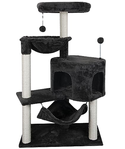 YUNIQUE Newest Cat Tree with Cat Condo and Big Hammock, Darkgrey - Dark grey
