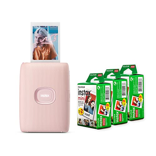 Fujifilm INSTAX Mini Link 2 Smartphone Printer Soft Pink Bundle with Instax Mini Film (60 Exposures) - with 60 Exposures - Soft Pink
