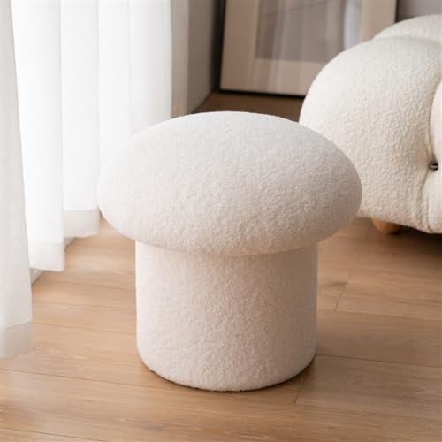 Mushroom Shaped Soft Footstool, Bedroom Makeup Stool Cute Mushroom Shape, Furry Soft and Comfortable Round Stool (Color : White) - White