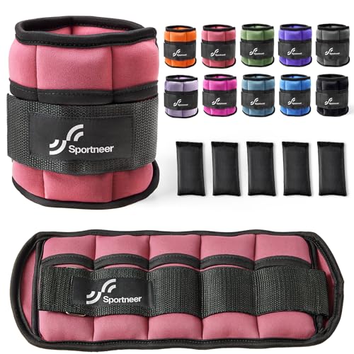 Sportneer Adjustable Ankle Weights 1 Pair 2 4 6 8 10 Lbs Leg Weight Straps for Women Men, Weighted Ankle Weights Set for Gym,Fitness, Workout,Walking, Jogging,1-5 lbs Each Ankle, 1 Pair 2-10 lbs - Peach Pink