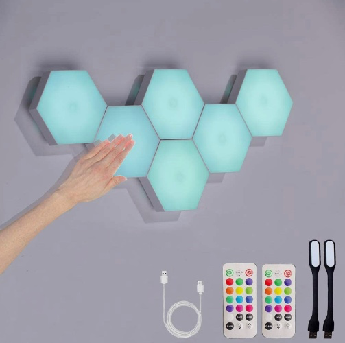 Hexagon Lights with Remote, Smart DIY Hexagon Wall Lights, Dual Control Hexagonal LED Light Wall Panels 