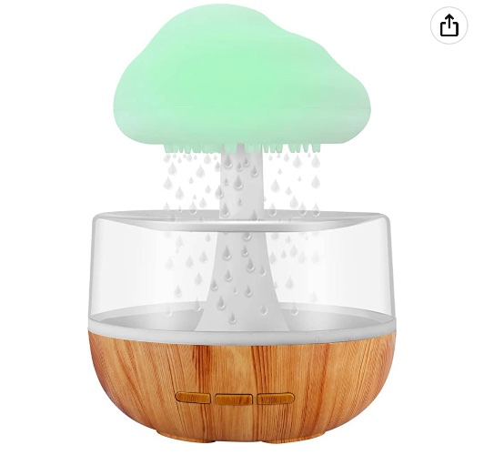  Zen Raining Cloud Night Light Aromatherapy Essential Oil Diffuser Micro Humidifier Desk Fountain Bedside Sleeping Relaxing Mood Water Drop Sound 