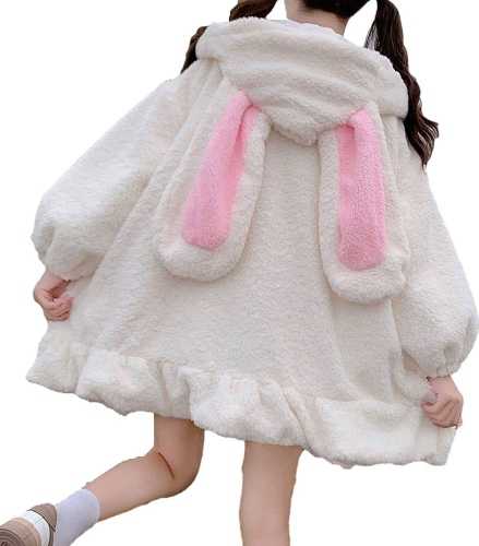  Kawaii Anime Bunny Ear Hoodies For Women Sweet Lovely Fuzzy Fluffy Rabbit Sweater Tops Cosplay Jacket Coats