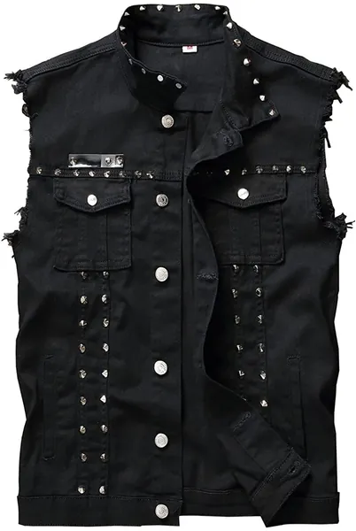 Mcdslrgo Men's Punk Denim Vest Sleeveless Jean Jackets With Rivets