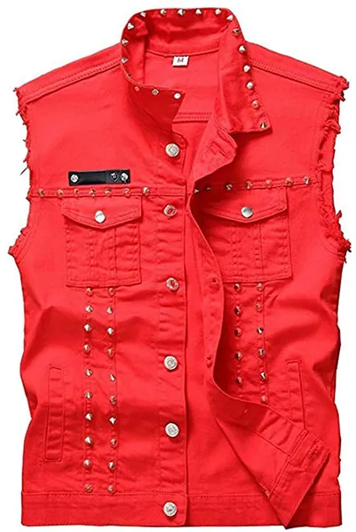 Mcdslrgo Men's Punk Denim Vest Sleeveless Jean Jackets With Rivets