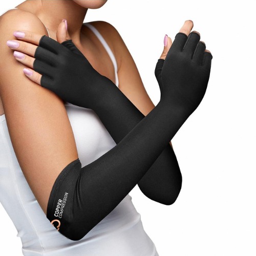 Copper Compression Long Arthritis Gloves - Copper Infused Extra Long Fit Glove for Women & Men. Best for Carpal Tunnel, Computer Typing, RSI, Support Hands, Wrist and Arms - 1 PAIR - Large (Pack of 1)