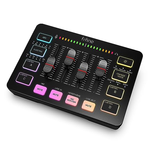 FIFINE Gaming Audio Mixer, Streaming RGB PC Mixer with XLR Microphone Interface, Individual Control, Volume Fader, Mute Button, 48V Phantom Power, for Podcast/Recording/Vocal/Game Voice-AmpliGame SC3 - Black