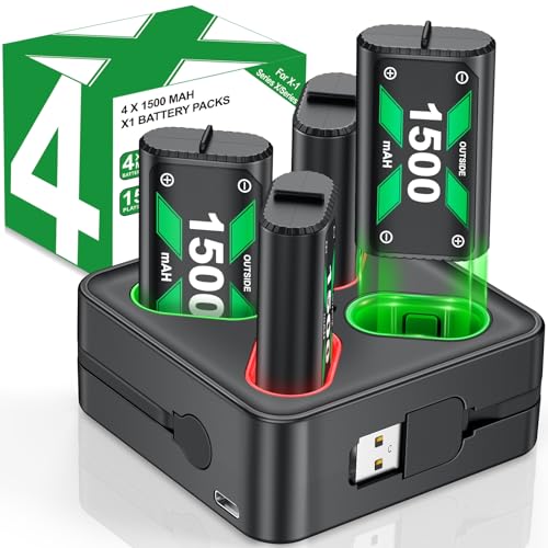 DINOSTRIKE Xbox Rechargeable Battery Pack, 4x1500mAh (4x3600mWh) Xbox One Controller Battery Packs with Fast Charging Battery Charger Station for Xbox SeriesX|S/Xbox One S/Xbox One X/Elite Controller