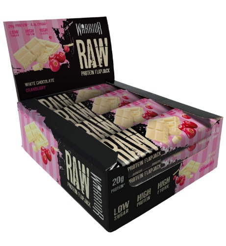 Warrior, Raw Protein Flapjacks - 12 Bars x 75g Each - Packed with 21g of Protein (White Chocolate Cranberry)