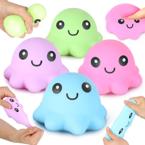 Squishy Stress Ball for Kids, Octopus Nedo Soft Fidget Stress Ball 4 Pack, LESONG Stress Anxiety Relief Squeeze Balls Fidget Toy for Adults, ADHD, OCD, Sensory Toy for Autism