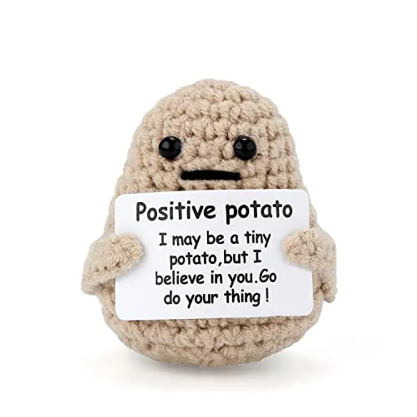 Mini Funny Knitted Wool Potato Toy with Positive Card - Creative Cute Crochet Doll Cheer Up Gift for Friends, Parties, Christmas Decoration and Encouragement - Style A