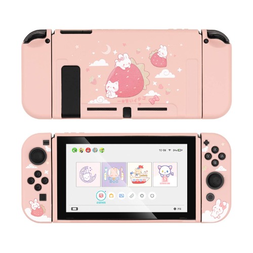 GeekShare Protective Case for Switch, Soft TPU Slim Case Cover Compatible with Nintendo Switch Console and Joy-Con (Strawberry Bunny) [video game] - 
