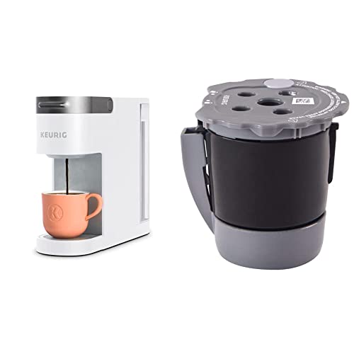 Keurig K-Slim Single Serve K-Cup Pod Coffee Maker, Featuring Simple Push Button Controls And MultiStream Technology, White & My K-Cup Universal Reusable Filter MultiStream Technology - Gray - White - Coffee Maker + Filter, Gray