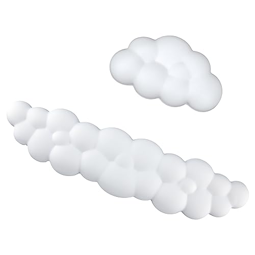 2pcs Cloud Wrist Rests, Keyboard Cloud Wrist Rest Cute Cloud Wrist Rest Pad with No-Slip Base Practical Cloud Wrist Rest Set with Wrist Rest Memory Sponge for Computer, Laptop