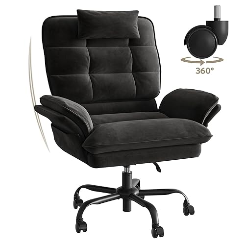 Bestier Velvet Executive Office Chair, Ergonomic Chair with Flip-up Arms, 135° Reclining High Back Office Chair with Wide Seat & Headrest, Big Computer Desk Chair for Adult Working Study - Black - Black