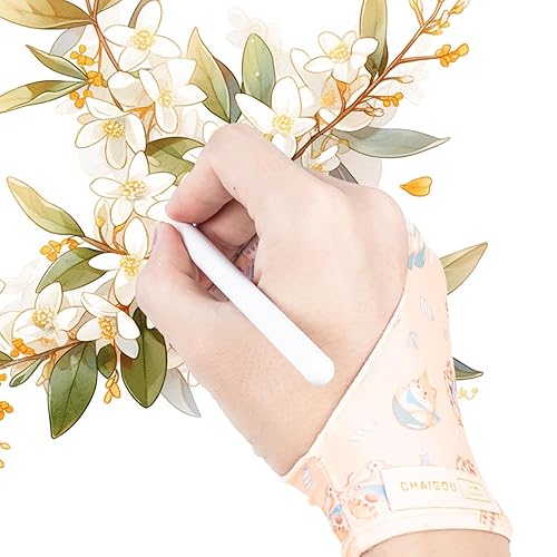 Spaseeba Artist Drawing Glove, Two-Finger Digital Art Glove for Drawing Tablet/Pen Display/Monitor Cute Dog Print Universal Drawing Glove for Right and Left Hand,M Yellow Color - Medium - Yellow