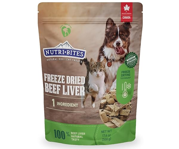 Nutri Bites Freeze Dried Beef Liver Dog & Cat Treats | Healthy Pet Training Treats or Food Topper | All Natural, Single Ingredient, High Protein | Premium Bulk Value Pack, 17.6 oz - Beef Liver - 17.6 oz