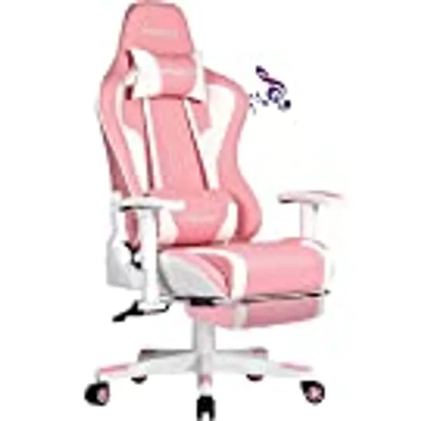 GTRACING Gaming Chair with Footrest and Bluetooth Speakers Music Video Game Chair Heavy Duty Ergonomic Computer Office Desk Chair (Pink)