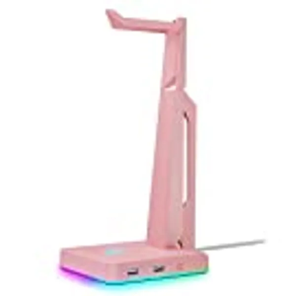 IFYOO RGB Gaming Headset Stand with 2 USB Ports, Game Headphone Mount for PC, Xbox One, PS4, Switch, Earphone Holder Hanger, Great for Gaming Stations, Fancy Desk Gamer Accessories, Pink