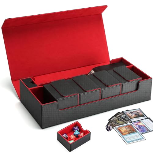 Scimi Premium Trading Card Storage Box TCG Deck Case Holds 800+ Sleeved Cards for MTG, YuGiOh, Uno, TCG, Pokemon Cards, Sport Cards with Mat Case and Strong Magnet Closure (Black & Red) - ‎Black/Red