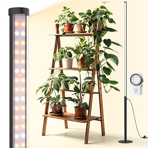 Barrina T10 Pro Standing Grow Light with Timer, 42W, 169 LEDs, Full Spectrum Vertical Grow Light for Indoor, Wide Coverage, 4FT to 5.6FT Height with Foot Switch, Ideal for Flowering and Tall Plants - Warm White
