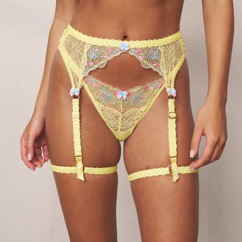 Ilianna Intimates Thong & Garter Belt (Set) - Yellow | S