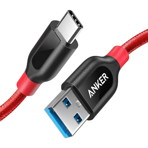 Anker USB C Cable, Powerline+ USB-C to USB 3.0 Cable (3ft/0.9m), High Durability Type C Braided Charging Cable Compatible with Samsung Galaxy S10, S9, Huawei P10, P9, Sony XZ, HTC 10 and More (Red) - Red