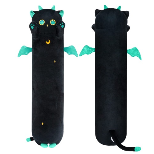 Mewaii Long Cat Plush Kawaii Body Pillow, 20” Cute Black Cat Stuffed Animals Soft Plushies, Big Eyes Kitten Plush Toys Throw Pillow Doll