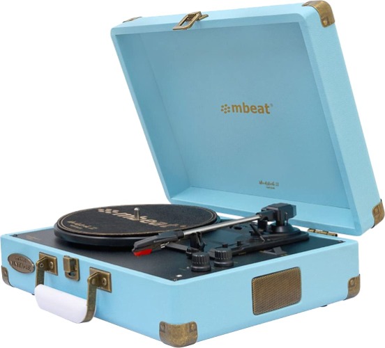 mbeat Woodstock II Vintage Turntable Player with Bluetooth Receiver & Transmitter - Sky Blue