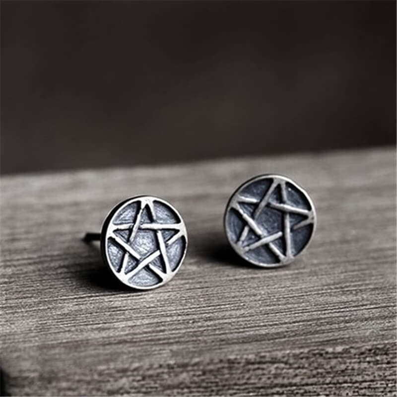 Pentacle Sterling Silver Stud Earrings - 925 Silver / A Pair