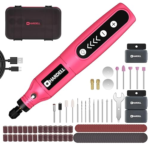 HARDELL Mini Cordless Rotary Tool 3.7V, 5-Speed Power Rotary Tool Kit with 111 Accessories, Multi-Purpose Rotary Tool for Sanding, Polishing, Drilling, Cutting Engraving DIY Crafts - Pink111