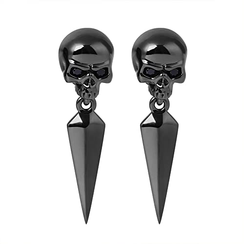 Gnoce Skull Earring Sterling Silver Black Dangle Earrings with Black Awl Fashion Drop Earrings Jewellery Gift for Women Men
