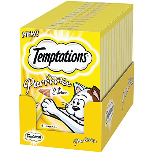 Temptations Creamy Puree with Chicken, Lickable Cat Treats, 0.42oz Pouches, 4 Count (Pack of 11) - Total 44 Count - Chicken - 4 Count (Pack of 11)