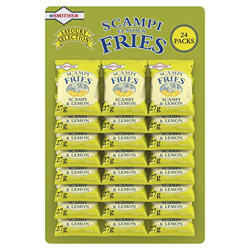Smith's Savoury Selection Scampi & Lemon Fries 27g (Sheet of 24 Bags) - Scampi and Lemon Flavor Cereal Snack [Packaging may vary] - Scampi Fries
