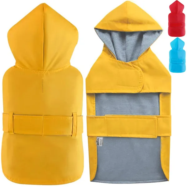 LeerKing Chubasquero Perros con Forro Suave Impermeable 10 Tallas para Todas Las Razas Pequeños Medianos y Grande, Amarillo L