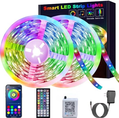 REEMEER Led Lights 100ft（2 rools of 50ft） Smart APP Control Music Sync Led Strip Lights RGB Color Changing Led Lights Strips with Remote Led Lights for Bedroom Kitchen and Party - 100ft