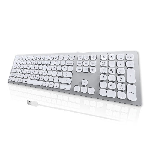 POWZAN Quiet Mac Wired Keyboard, Slim USB Chiclet Style Keyboard for Mac and Windows Compatible with Apple iMac, MacBook, Mac and PC Laptop, Full-Size Keyboard Numeric Keypad - Silver White / KB770-Space Gray
