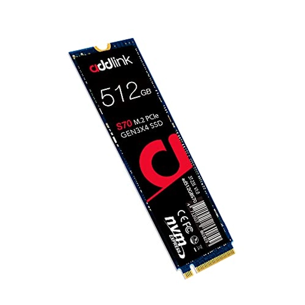 addlink M.2 SSD 512GB S70 up to 3,400MB/s NVMe PCIe GEN 3x4 3D TLC NAND R/W up to 3,400/2,000 MB/s M.2 2280 Internal Solid State Drive