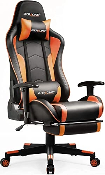 GTracing Gaming Chair, Game Chair with footrest and Speakers, Desk Chair High Back, Computer Chair with Back Support and Head Rest,Orange