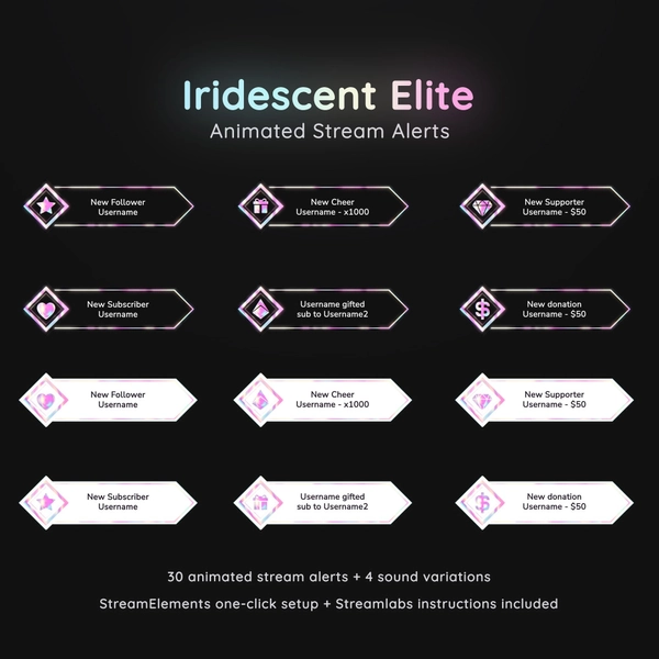 Iridescent Elite Twitch Animated Stream Alerts | Holographic Stream Alerts | Pastel Glow Alerts | 30 Trippy  Twitch Alert Animations
